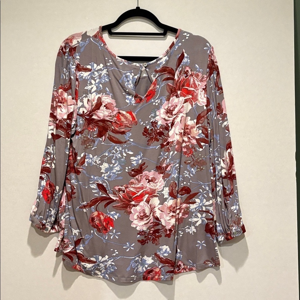 Daniel Rainn - Branwen Pleated Knit Top. Blouse. Shirt. Size XL. Grey floral - Picture 10 of 16